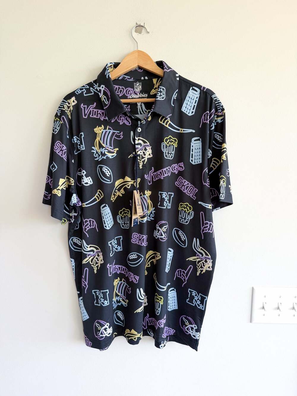 Chubbies The Neon Minnesota Vikings Performance Polo Shirt Black XL NWT